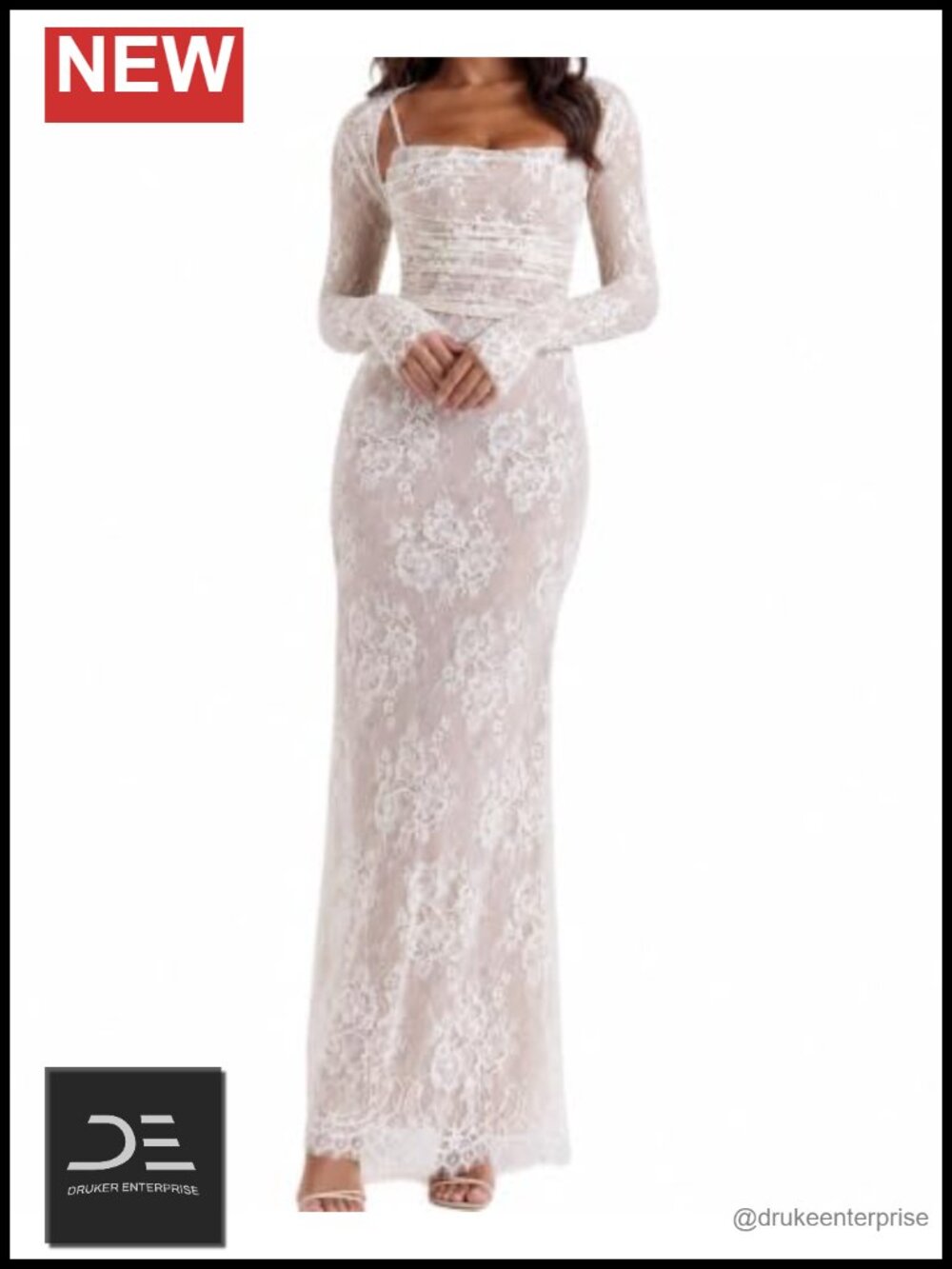 Vintage Lace Maxi Dress Long Sleeve Bodycon Fishtail Formal Party